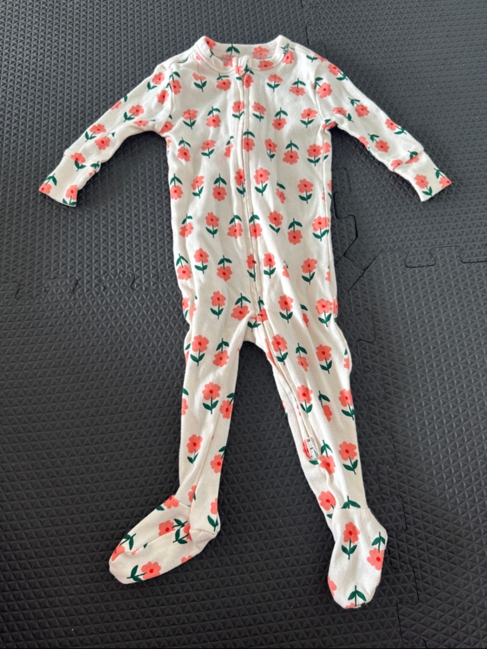 Old Navy Baby Floral Zip-Front Footed One-Piece - White with Coral Flowers